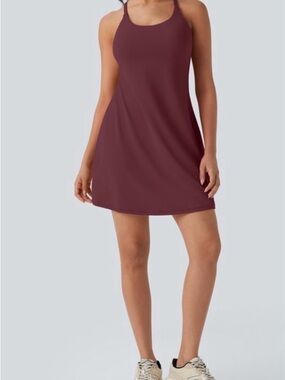 NWT - HALARA Berry Burgundy Racerback Mini Active Dress with Shorts Size Medium
